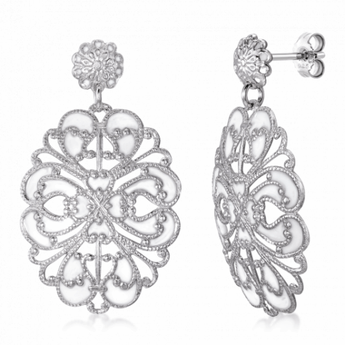 SOFIA vitrázs ezüst fülbevaló ornamentum motívummal fülbevaló SCOR8WHITE
