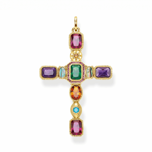 THOMAS SABO medál Cross colourful stones gold medál PE859-295-7