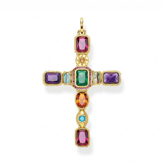 THOMAS SABO medál Cross colourful stones gold medál PE859-295-7