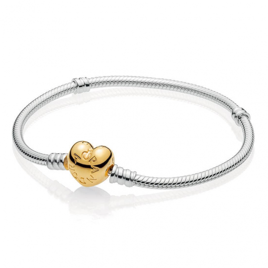 PANDORA Moments aranyozott kígyólánc karkötő szív alakú zárral karkötő 568707C00