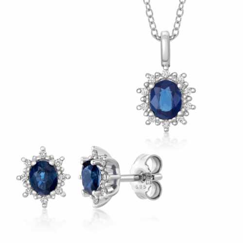 SOFIA DIAMONDS arany szett medál és fülbevaló zafírral és gyémánttal szett PAK11941W+PAK11937W