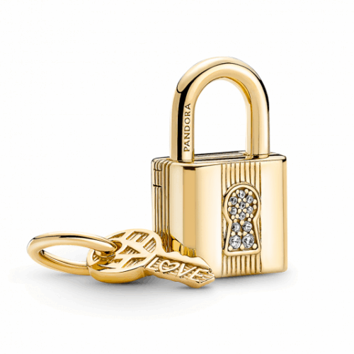 PANDORA aranyozott charm Lakat és kulcs