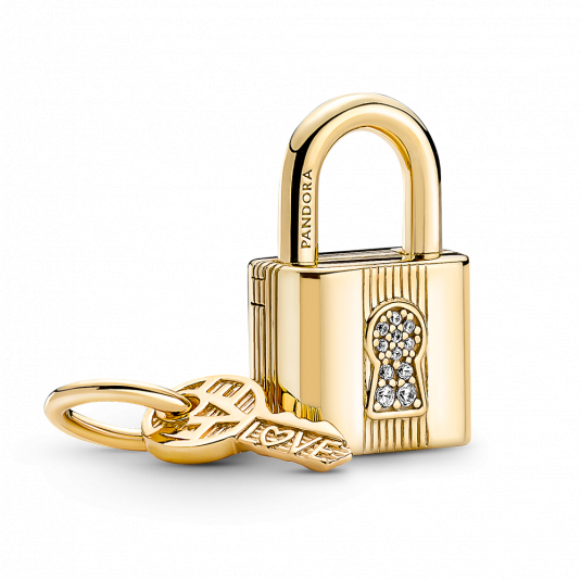 PANDORA aranyozott charm Lakat és kulcs