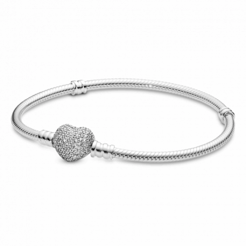 PANDORA Moments ezüst karkötő pavé szív zárral karkötő 590727CZ
