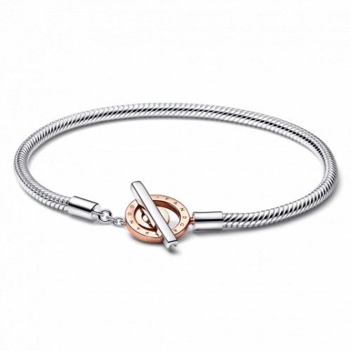 PANDORA aranyozott Signature kéttónusú T-kapcsos kígyólánc karkötő karkötő 582309C00