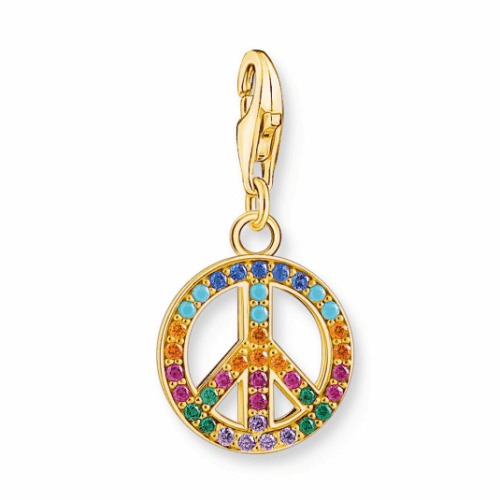 THOMAS SABO charm medál Peace with colourful stones gold medál 1898-488-7