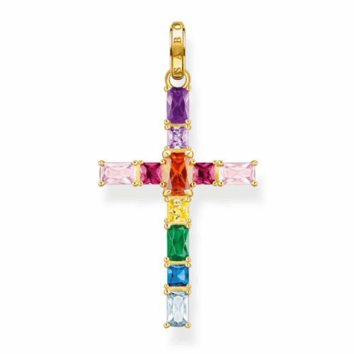 THOMAS SABO medál Cross colourful stones pavé gold medál PE939-996-7