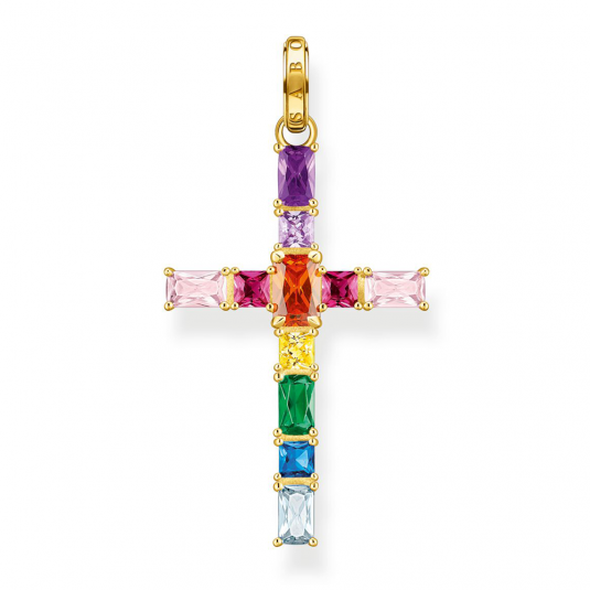 THOMAS SABO medál Cross colourful stones pavé gold medál PE939-996-7