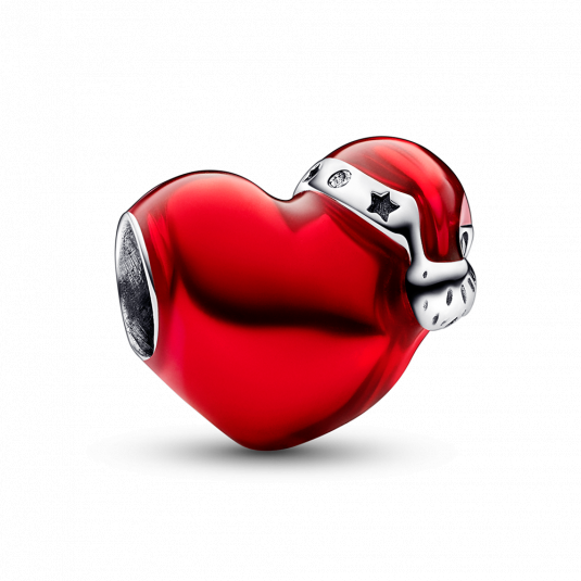 PANDORA Fémes piros karácsonyi szív charm