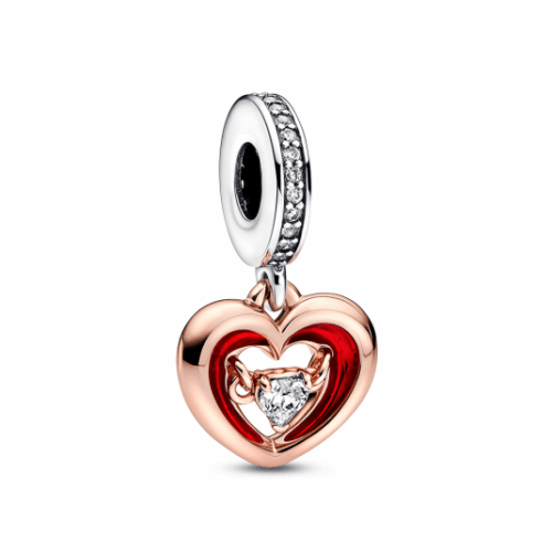 PANDORA aranyozott Kéttónusú sugárzó szív függő charm