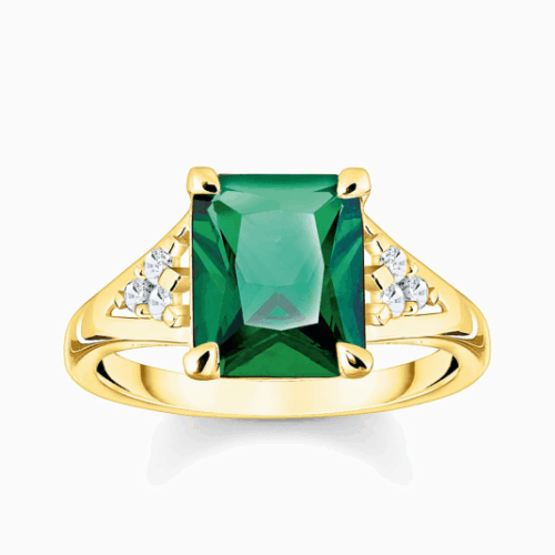 THOMAS SABO gyűrű Green and white stones gold gyűrű TR2362-971-6