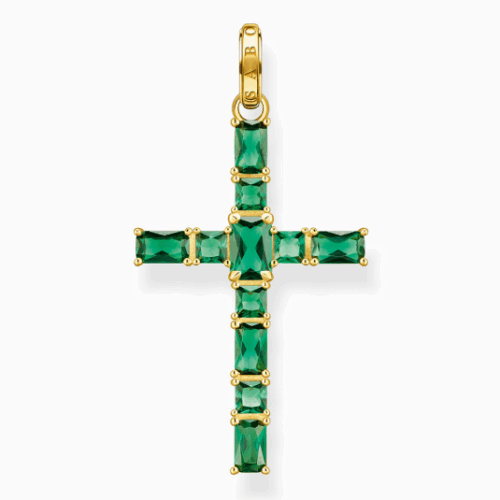 THOMAS SABO medál Cross with green stones gold medál PE939-472-6