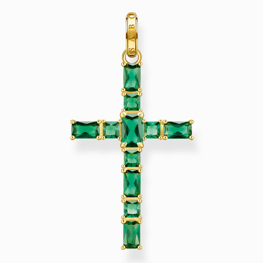 THOMAS SABO medál Cross with green stones gold medál PE939-472-6