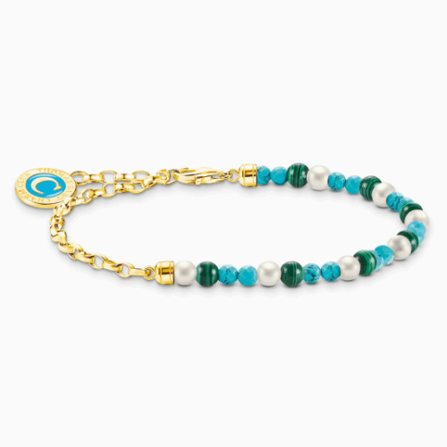 THOMAS SABO báj karkötő Kék gyöngyök és Charmista korongarany karkötő A2130-140-7