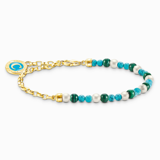 THOMAS SABO báj karkötő Kék gyöngyök és Charmista korongarany karkötő A2130-140-7