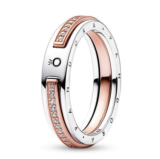 PANDORA Signature aranyozott Kéttónusú logó és pavé gyűrű gyűrű 182773C01
