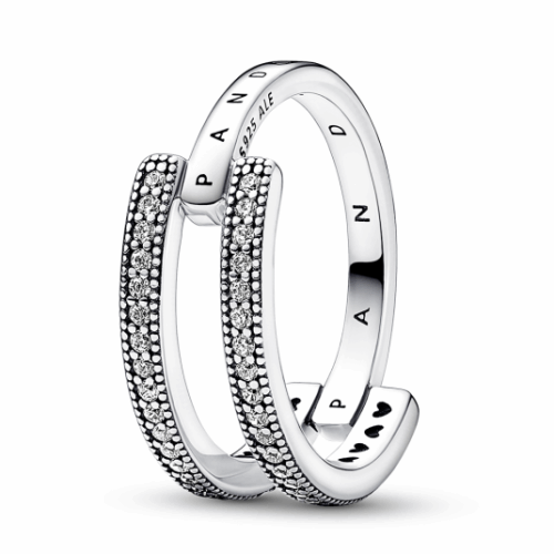 PANDORA Signature logó és pavé dupla karikagyűrű gyűrű 192779C01