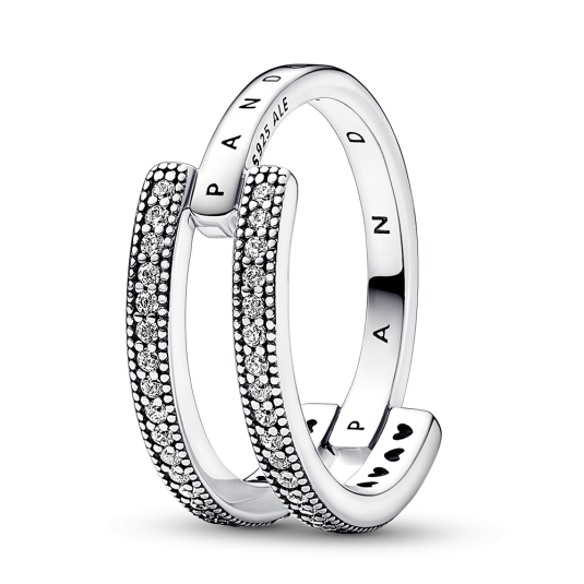 PANDORA Signature logó és pavé dupla karikagyűrű gyűrű 192779C01
