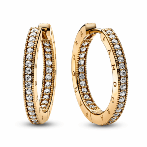 PANDORA aranyozott Signature Logó és pavé karika-fülbevaló fülbevaló 262738C01