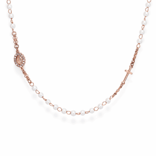 AMEN ezüst nyaklánc Rosary pearls and Miracolosa pavè nyaklánc CRORBZ-M3