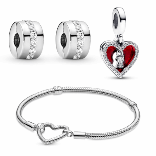 PANDORA karkötő készlet szív gyöngyökkel karkötő 599539C00+2x791972CZ+793119C01