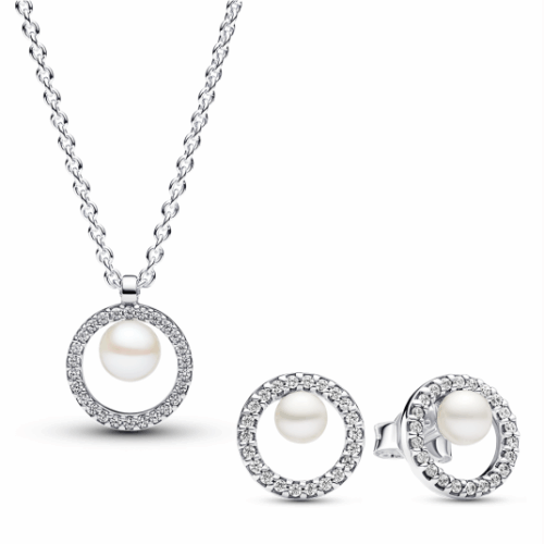 PANDORA  nyaklánc és fülbevaló szett Pearl & Pavé szett 393165C01-45+293154C01