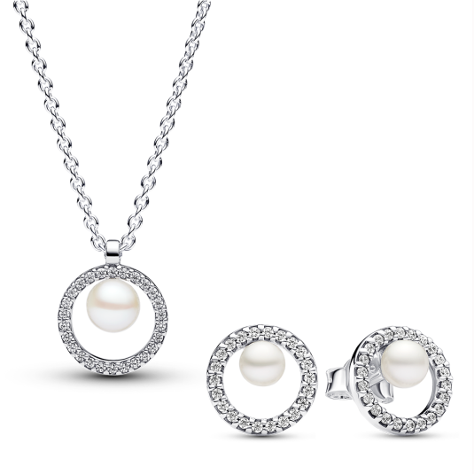 PANDORA  nyaklánc és fülbevaló szett Pearl & Pavé szett 393165C01-45+293154C01