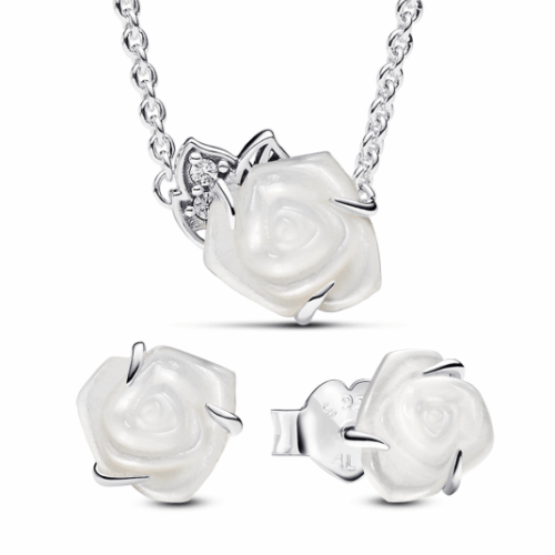 PANDORA szett nyaklánc és fülbevaló White Rose szett 393206C01-45+293209C01
