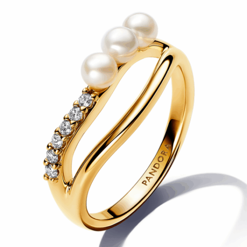 PANDORA ESSENCE aranyozott gyűrű gyöngyökkel és cirkóniumokkal gyűrű 163258C01