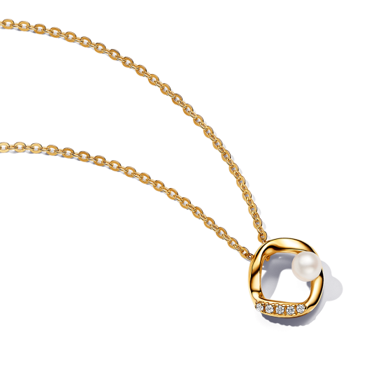 PANDORA ESSENCE aranyozott nyaklánc gyönggyel és cirkóniumokkal nyaklánc 363303C01