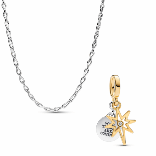 PANDORA szett ezüst láncból és aranyozott medálból szett 393052C00-50+763588C01