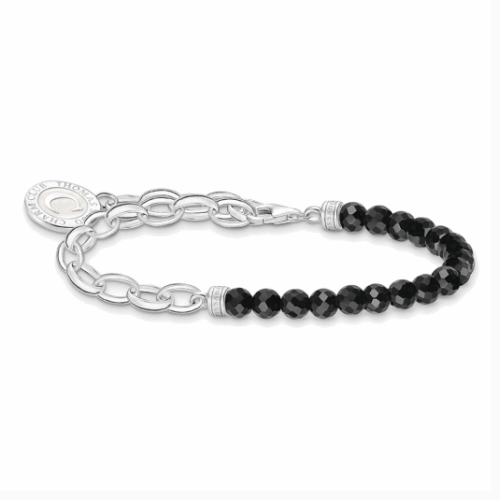 THOMAS SABO Black obsidian beads and disc silver charm karkötő karkötő A2128-148-11