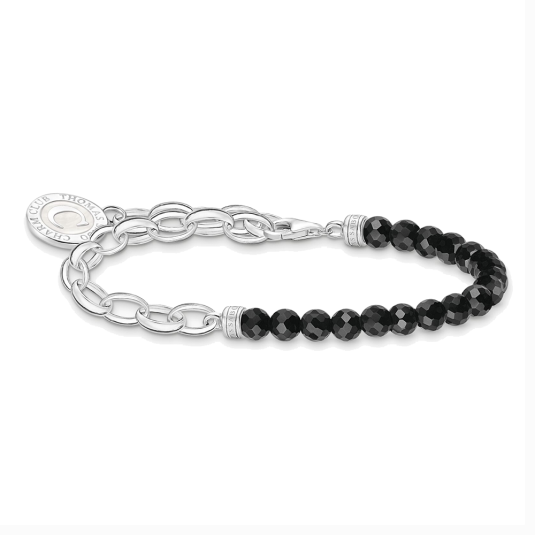 THOMAS SABO Black obsidian beads and disc silver charm karkötő karkötő A2128-148-11